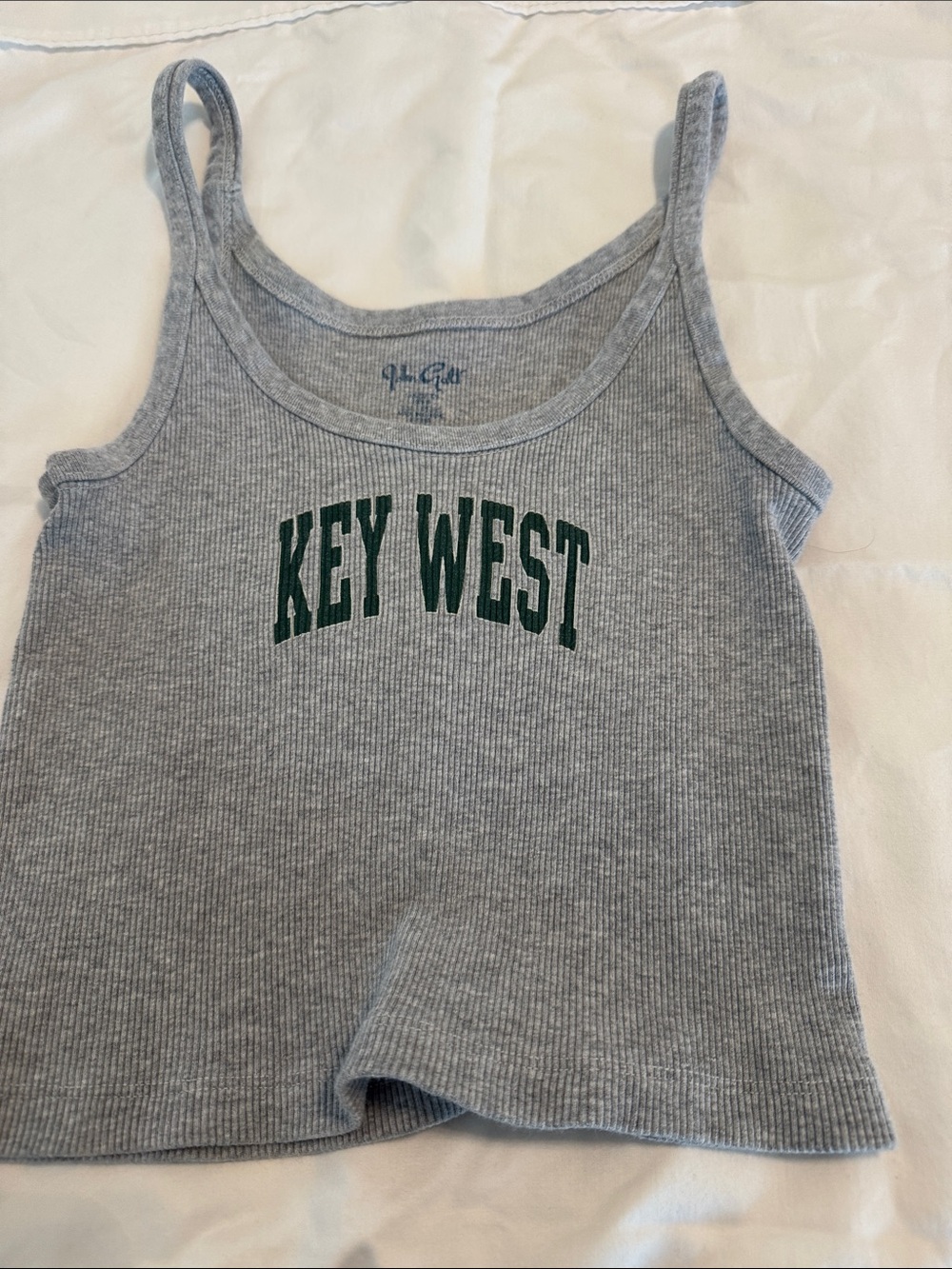 Brandy Melville Grey Ribbed Tank with Green KEY WEST Print